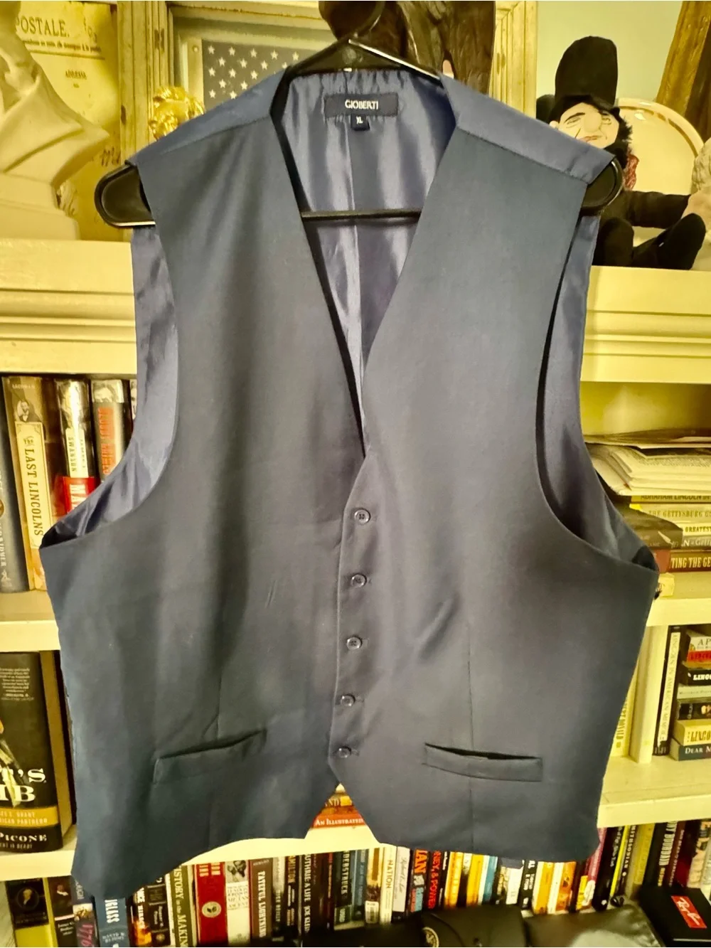 Gioberti Men’s XL Formal Vest Pair: Blue + Brown 5-Button Adjustable 1=$18/2=$30